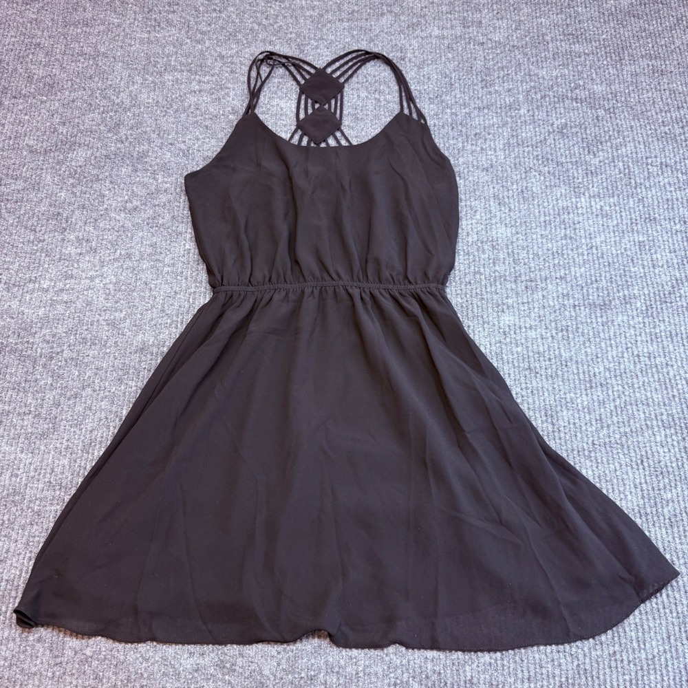 Lost‎ April Women Black Strappy Cage Back Mini Dress Medium Boho Summer